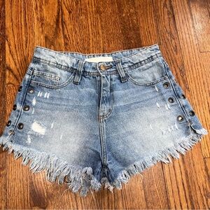 Ferando Brand Brazilian frayed hem denim shorts size 4 US. Side grommets EC